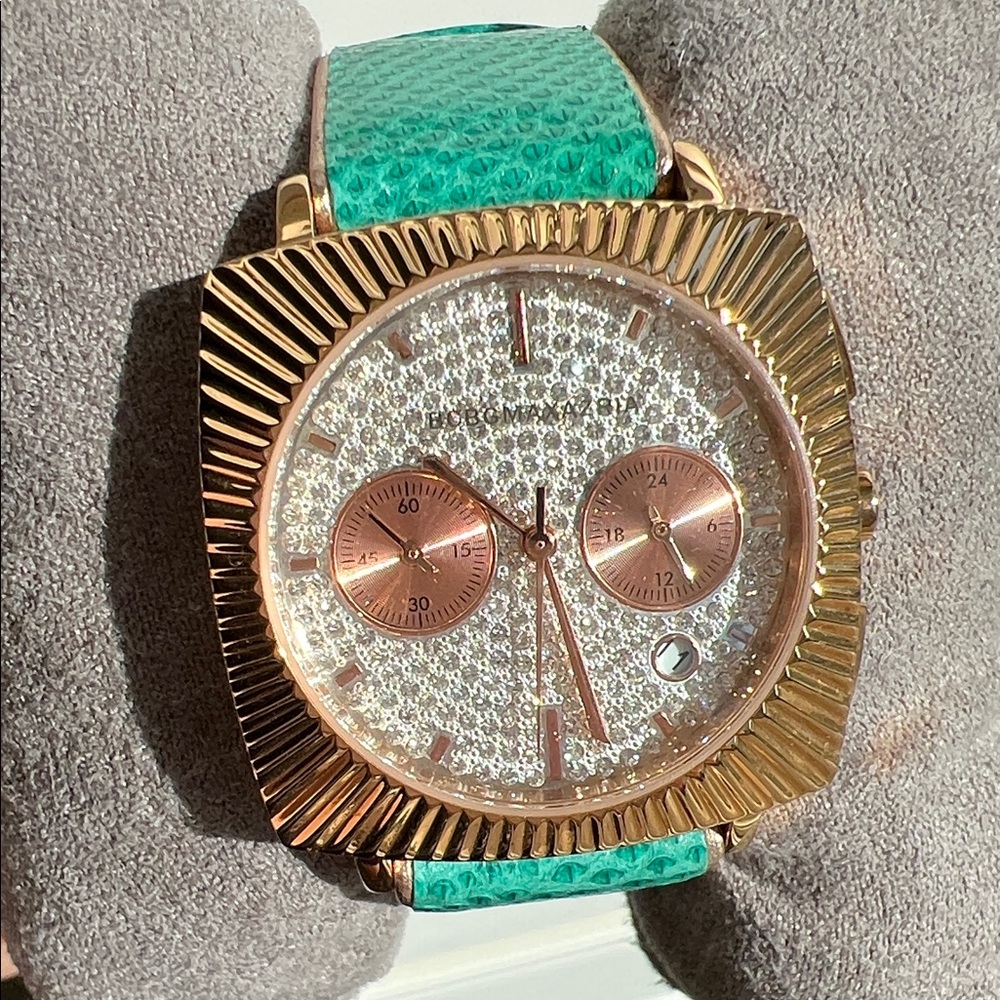 BCBGMaxAzria Gold & Teal Textured Square Watch (inoperative) - Picture 3 of 7